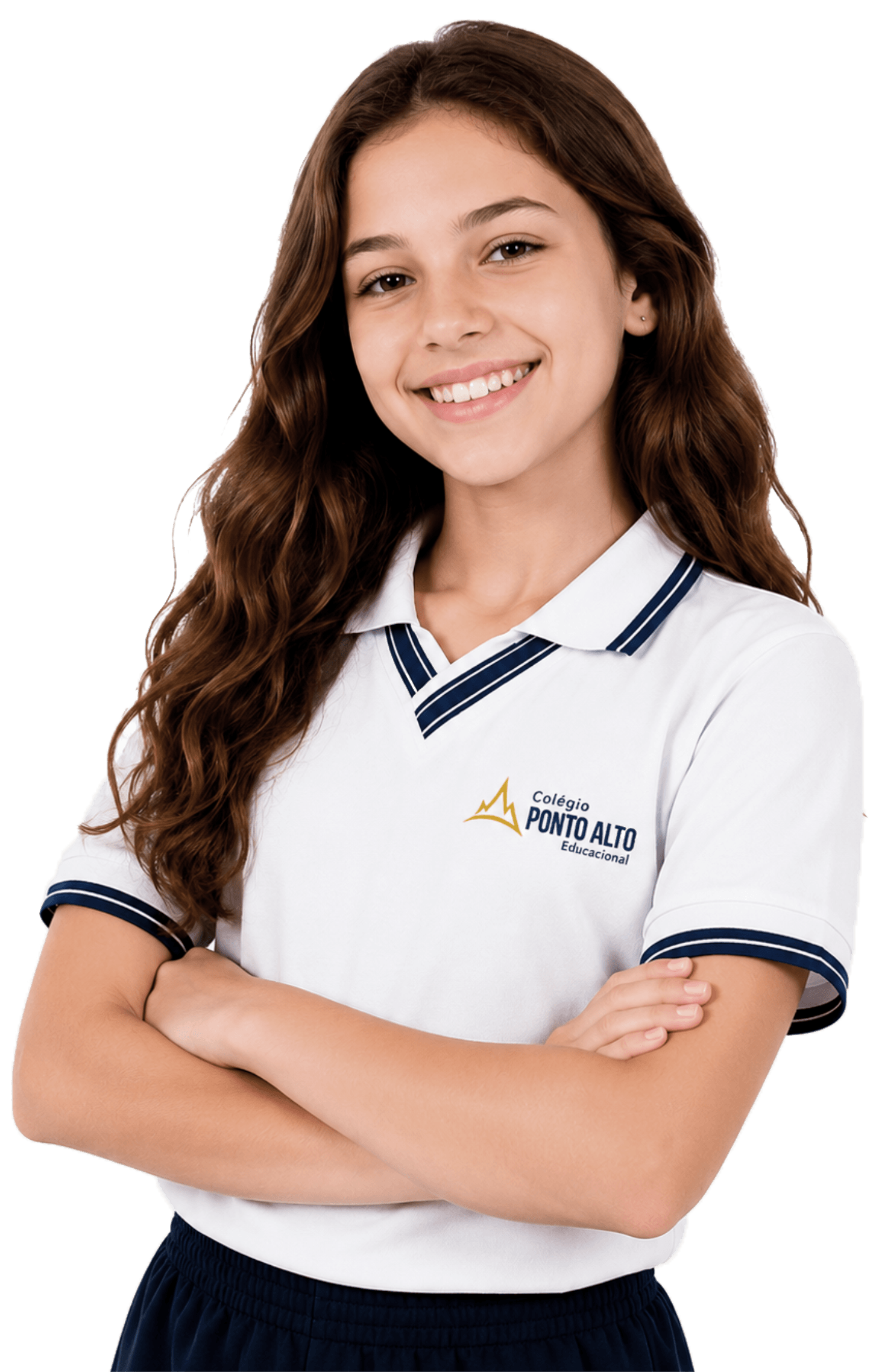 Aluna do Colégio Ponto Alto sorrindo com uniforme